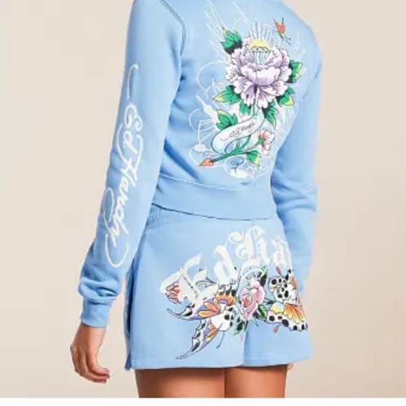 NWOT FLOWER SKULLS SWEATSHORT By Ed Hardy - Picture 5 of 7